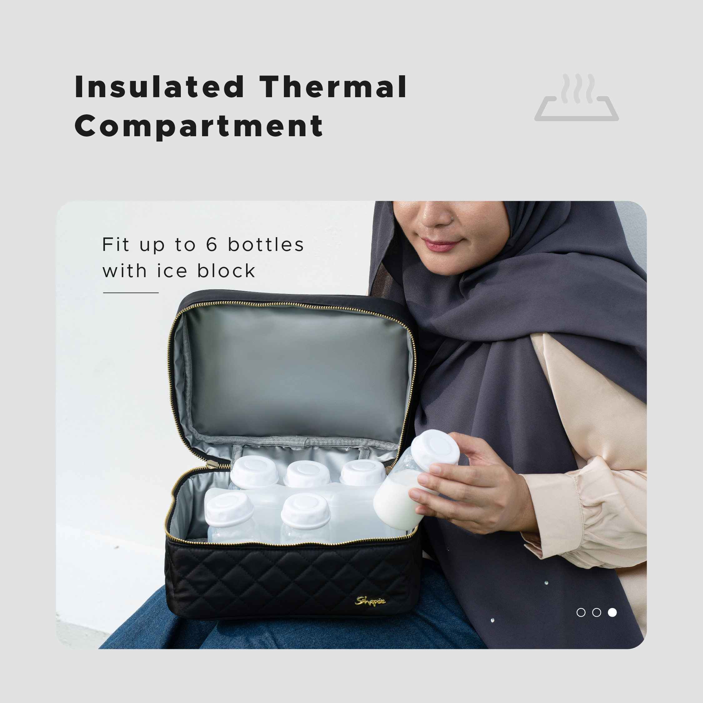 Premium insulated thermal compartment for breastfeeding storage with six bottles