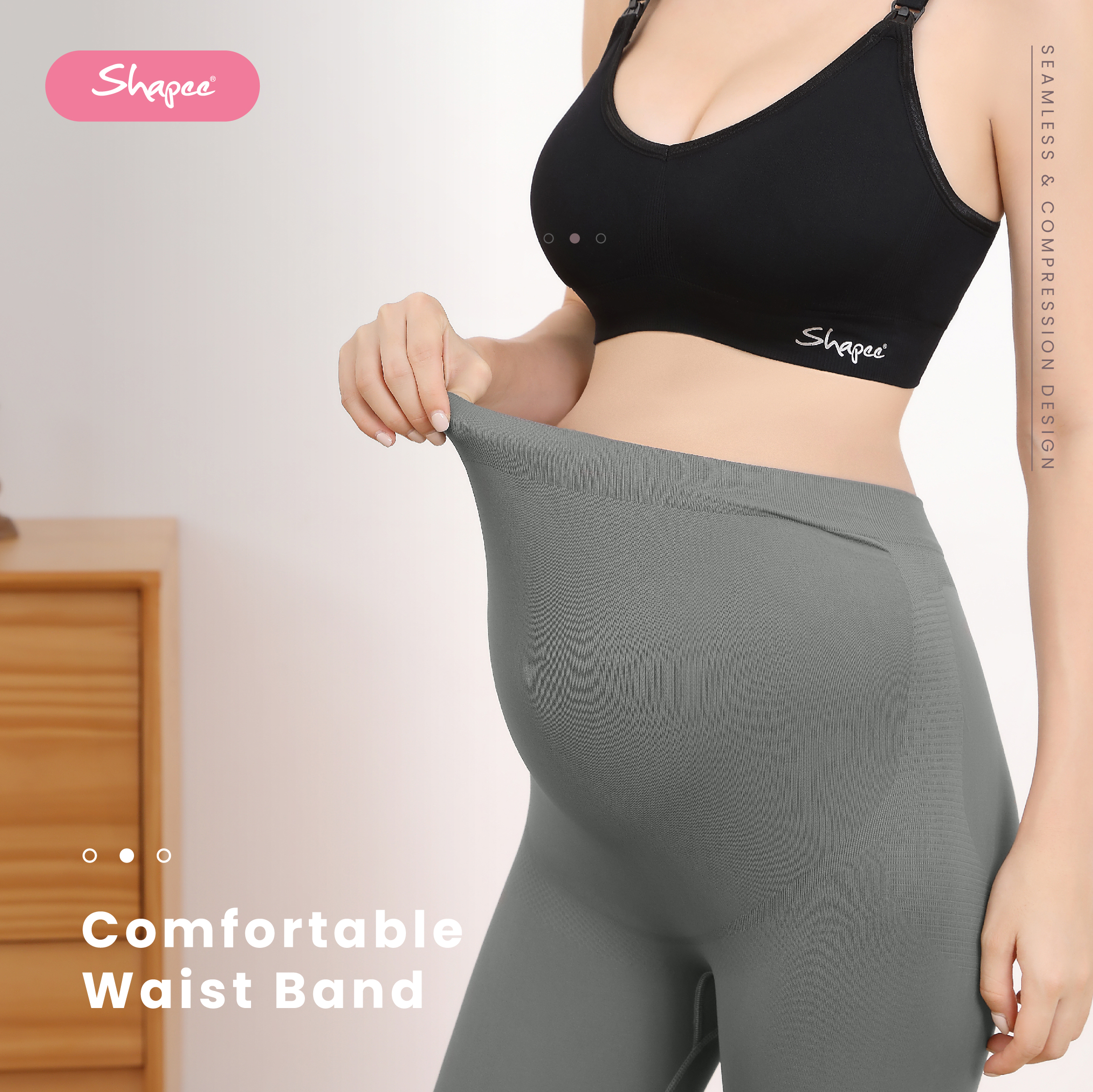 Shapee maternity leggings waistband on pregnant woman showcasing comfort and stretch