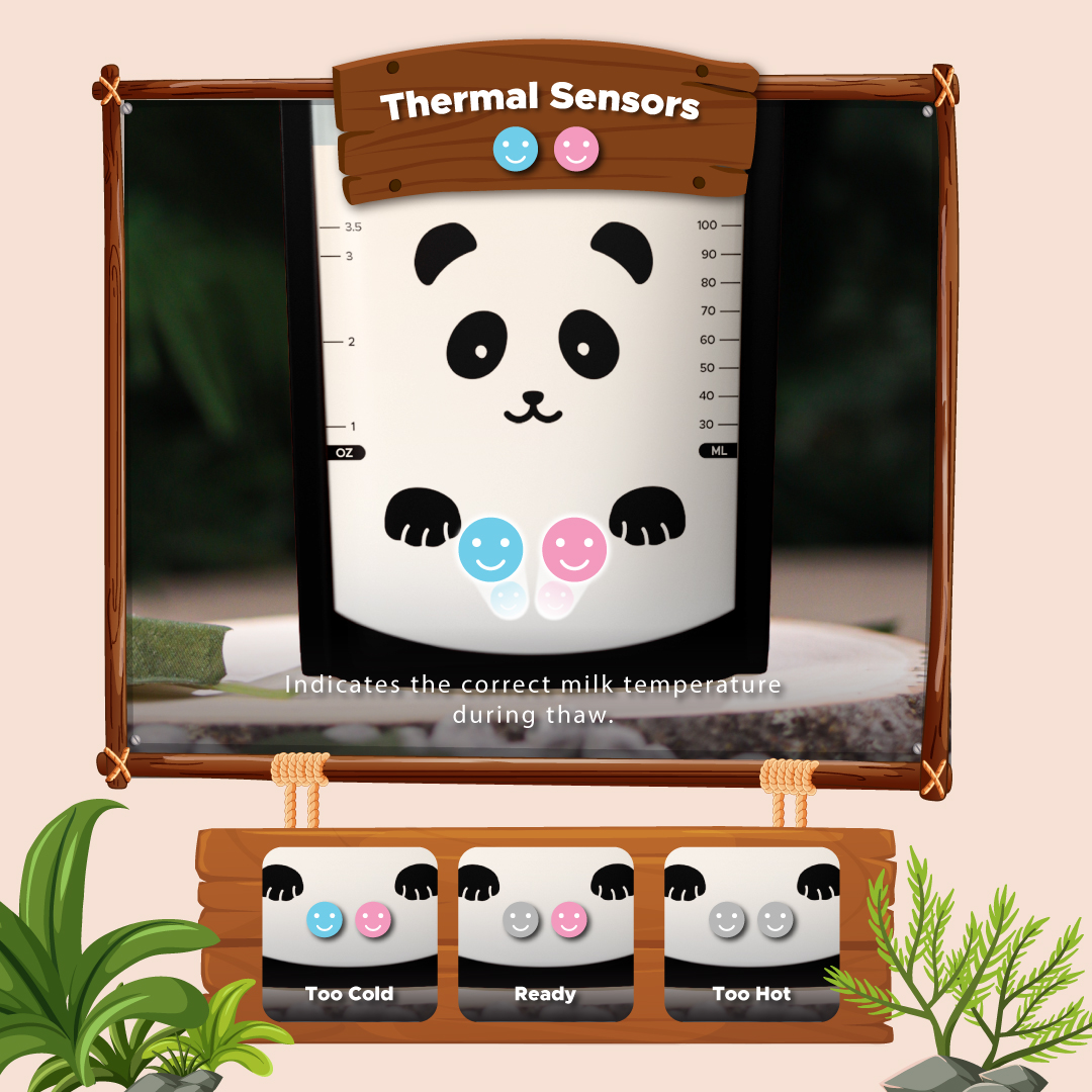 Playful Smart Milk Storage guide with panda face, color-coded temperature scale