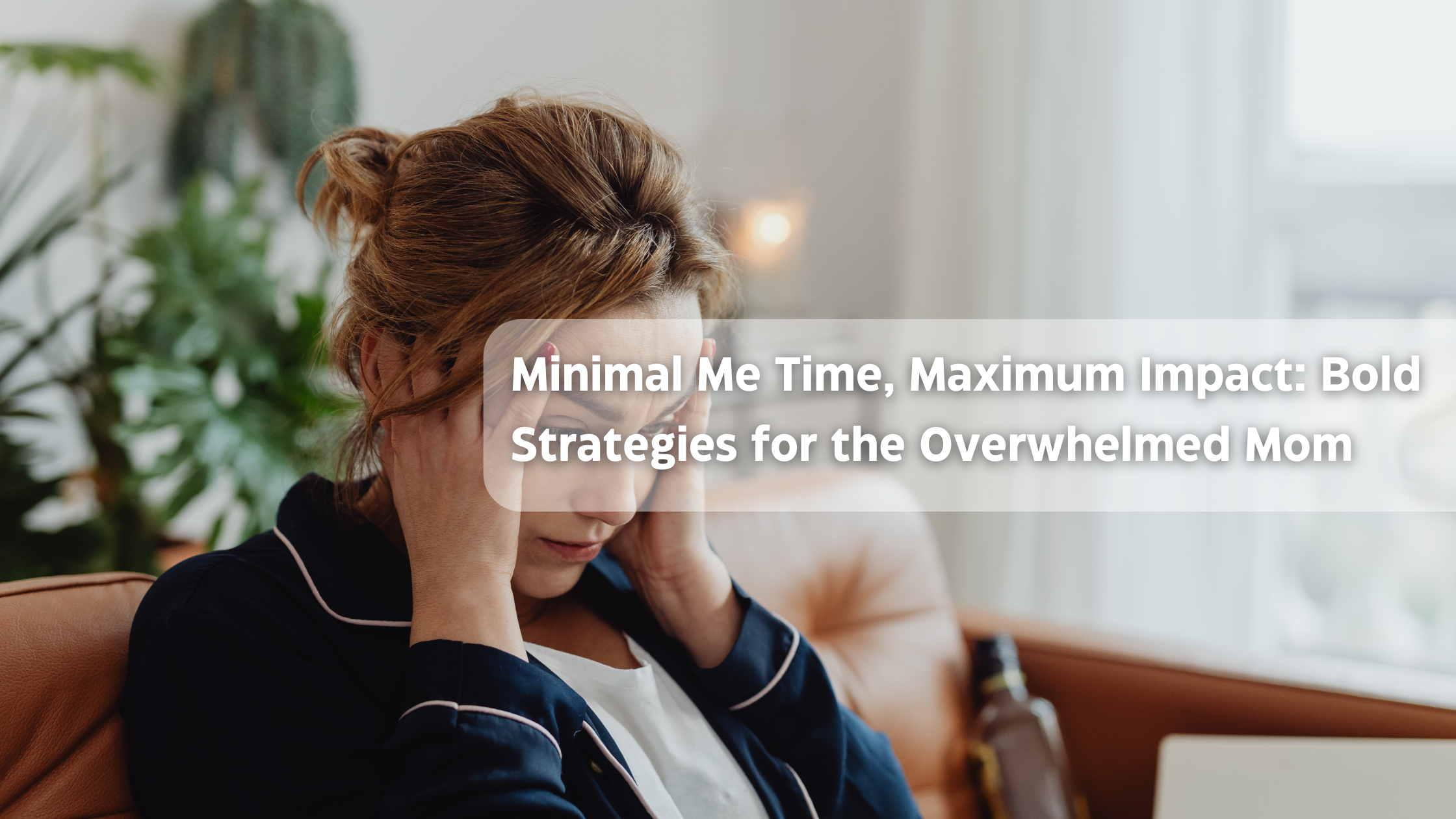 Woman using laptop in domestic setting, highlighting motherhood stress relief strategies