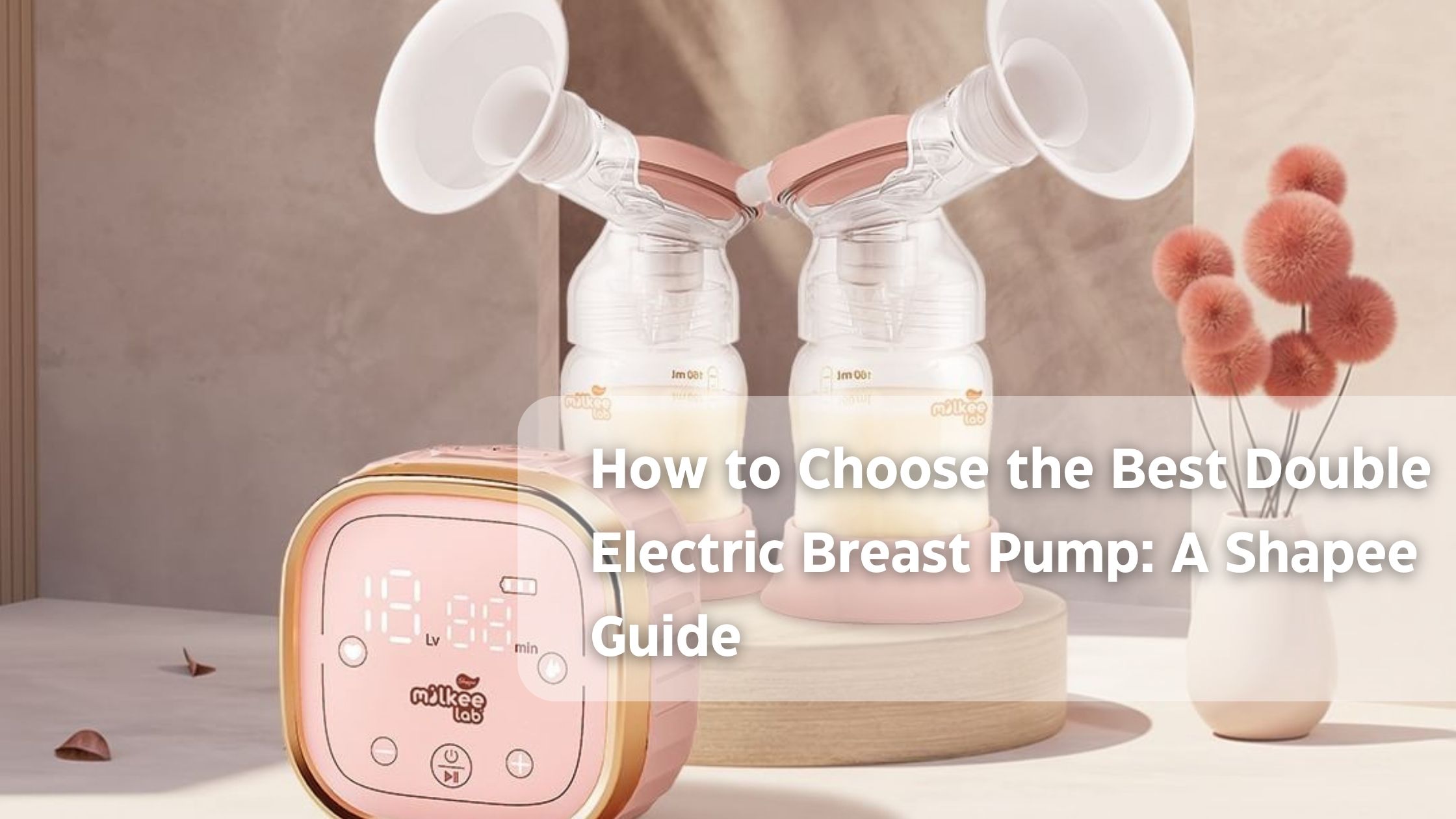 Electric breast pump with pink housing and digital display in tranquil setting