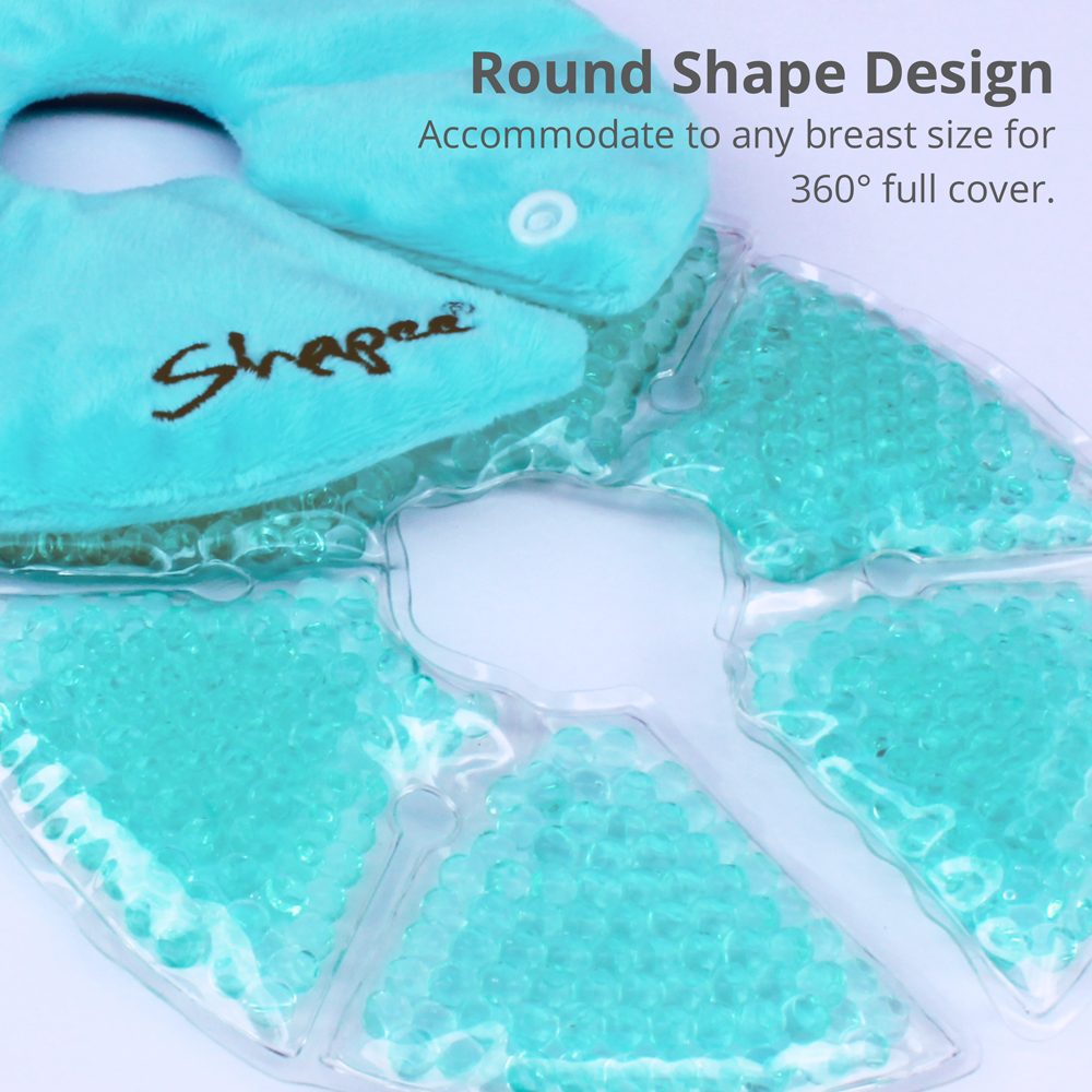 breast-shaped thermal pads with light blue gel beads for soothing warmth