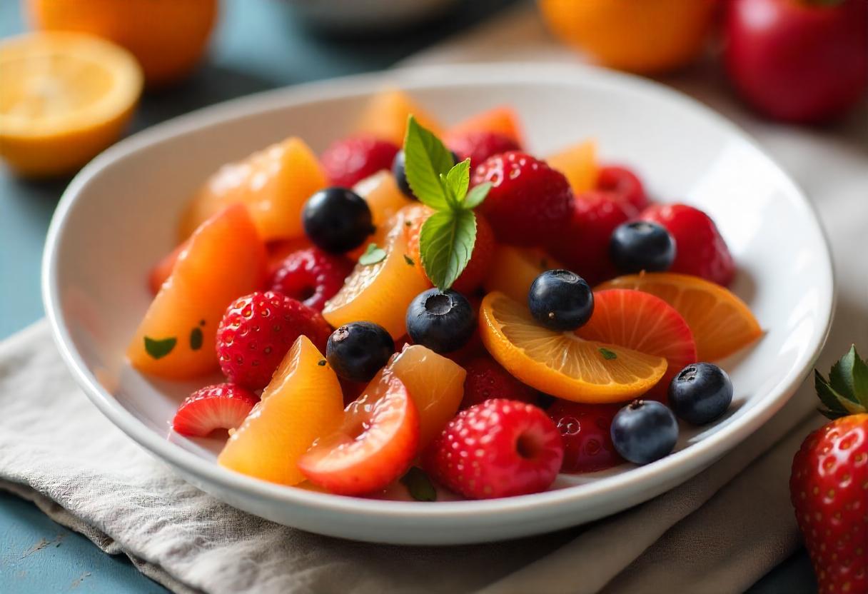 Vibrant fruit salad featuring strawberries, blueberries, and oranges for prenatal nutrition