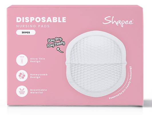 Shapee disposable nursing pads, pink packaging, ultra-thin and breathable design