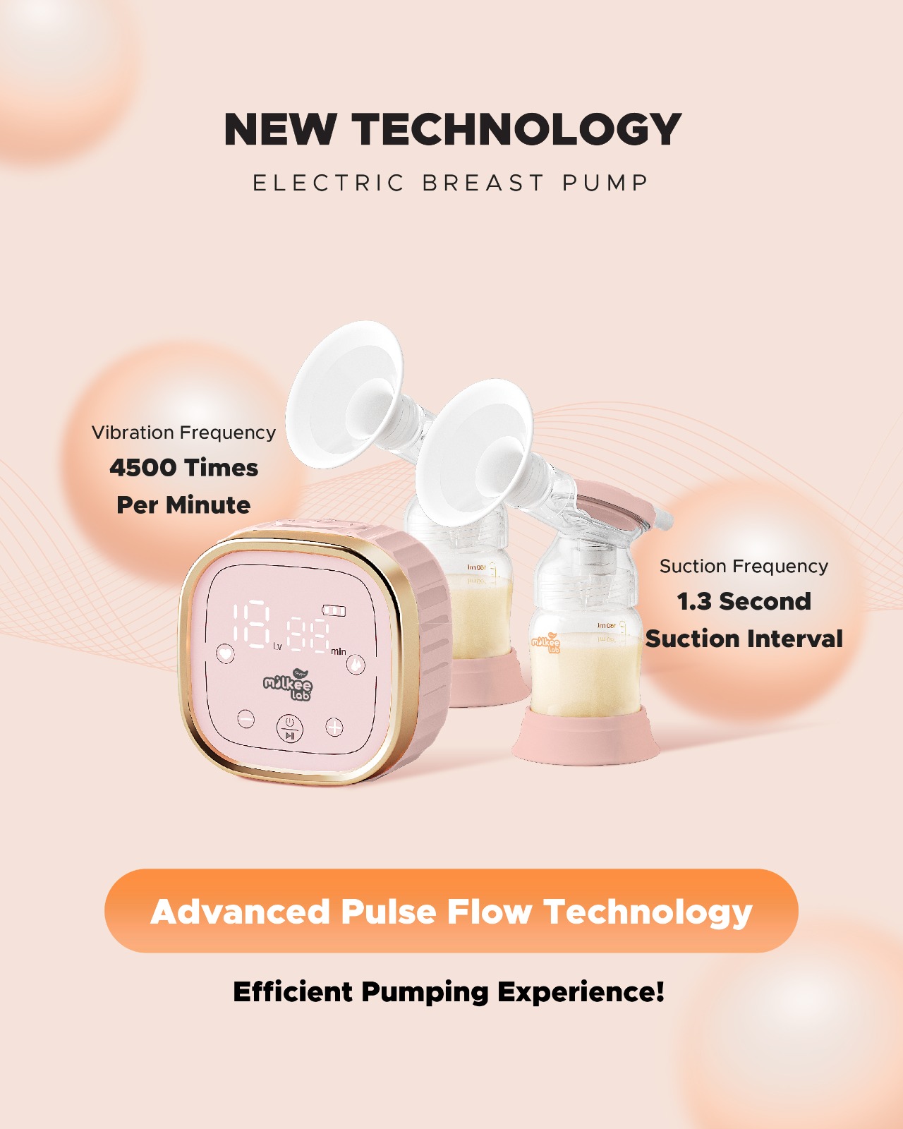 Efficient Electric Breast Pump with digital display in soft pink color scheme